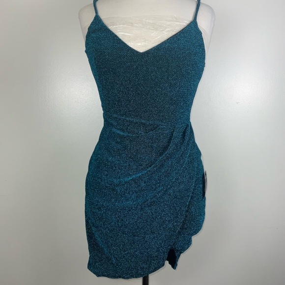 Lulus Dresses & Skirts - Lulus NWT Blue Metallic Asymmetrical Stretchy Bodycon Party Mini Dress - Size M